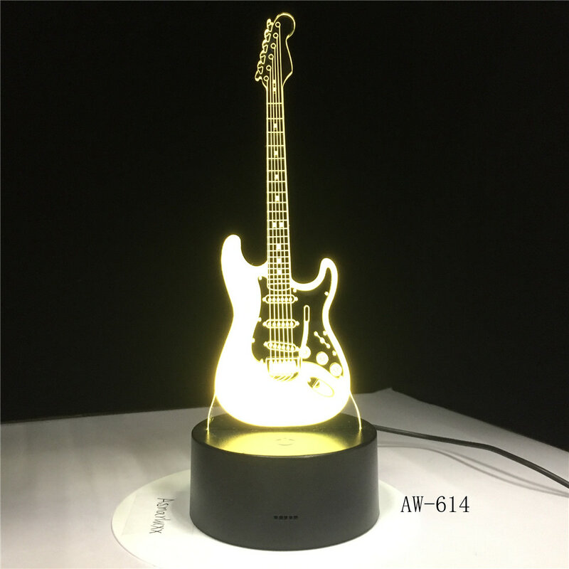 Lámpara de ilusión de guitarra eléctrica 3D, luz LED que cambia de 7 colores, Sensor táctil USB, luz de escritorio, lámpara de noche, regalo de amigos, oficina, L AW-614