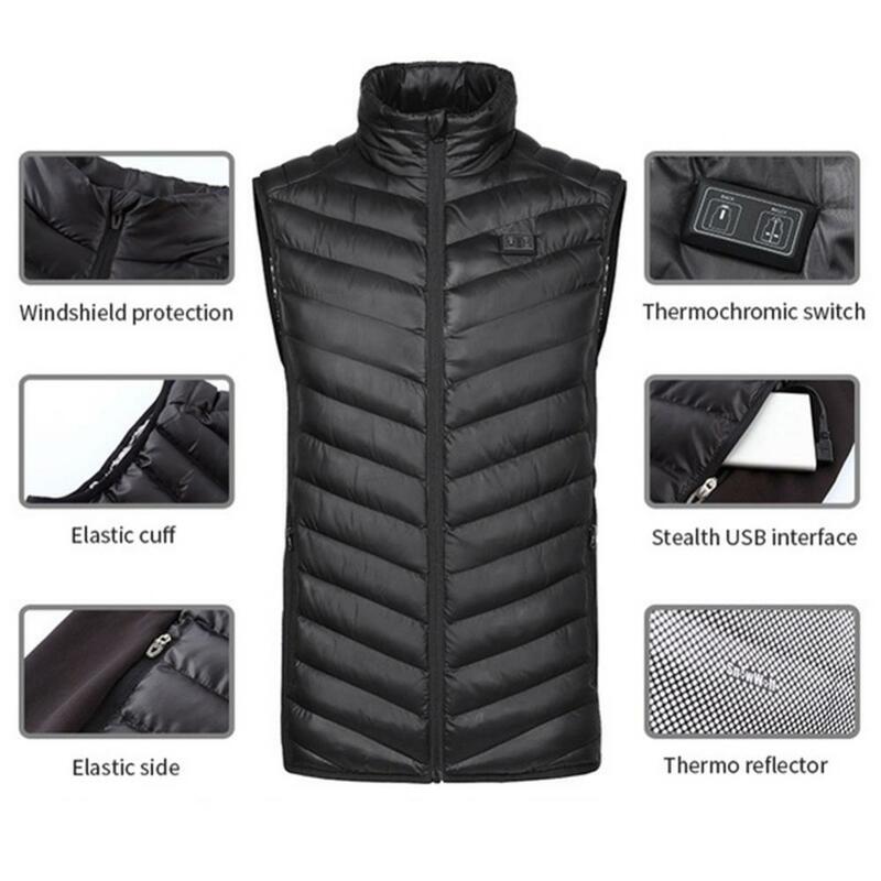 세탁 가능한 전기 USB 발열 겨울 웨이스트코트 남녀 공용, 따뜻한 야외 스포츠 민소매 재킷