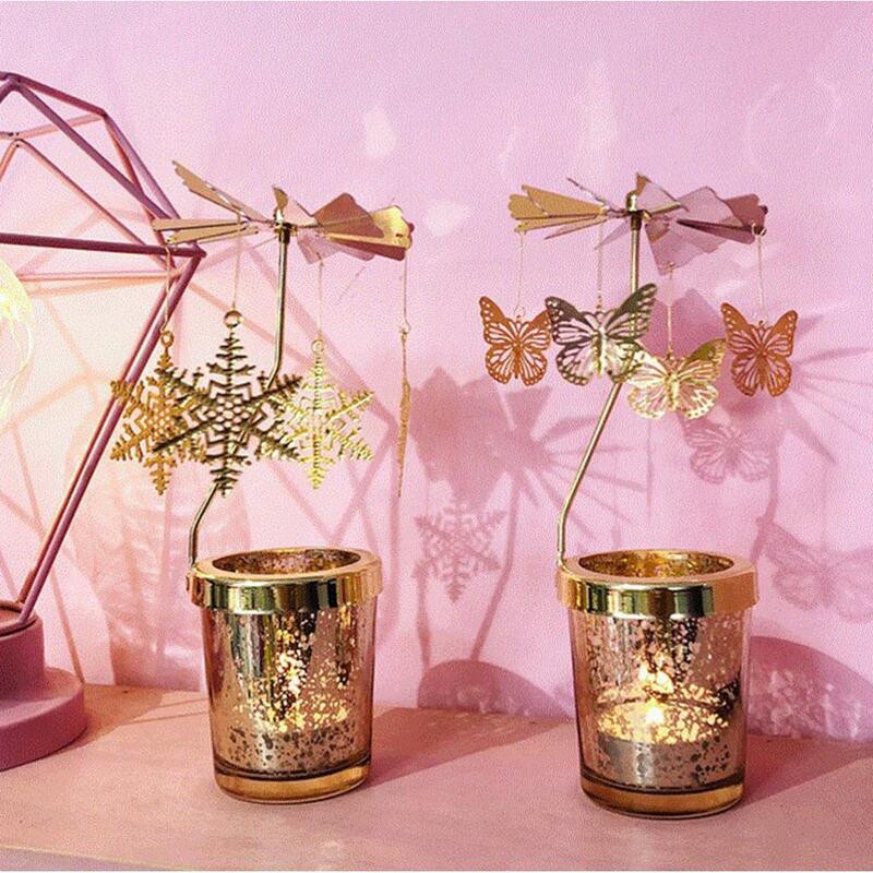 Auto Spining Tea Light Candle Holder, Windmill Candlestick para casamento, festa de Natal, decoração do festival, Home Bar Ornamento