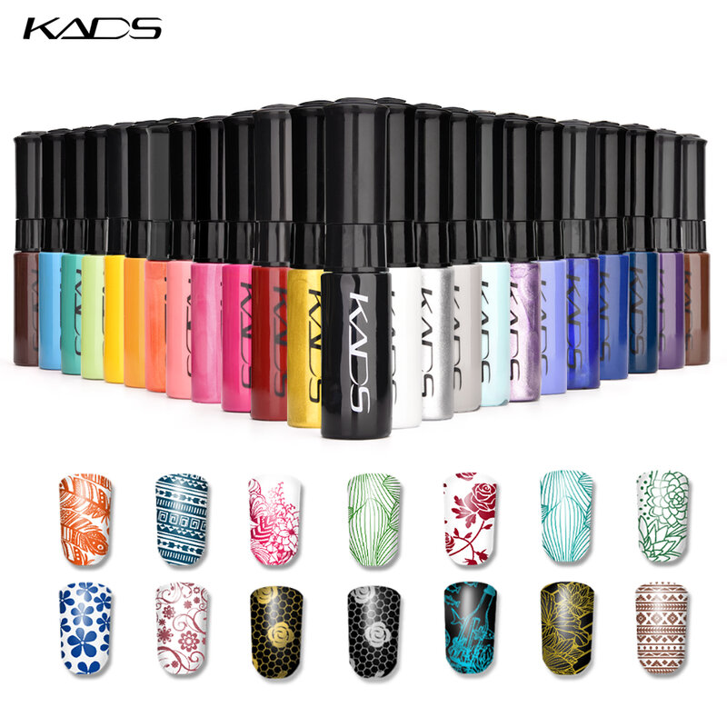 KADS esmalte de uñas para estampado artístico, barniz de impresión negro, blanco, dorado, plateado, verde, diseño DIY para placa de estampado, laca de uñas de Color