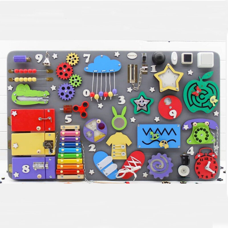 바쁜 보드 DIY 몬테소리 장난감 잠금 장치 모바일 어린이 나무 칩 기술 훈련 부모-자녀 게임 퍼즐 지능 개발
