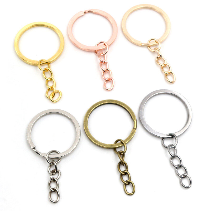 Porte-clés plaqué en 6 couleurs, anneau rond fendu de 50mm de Long, vente en gros, 20 pièces/lot
