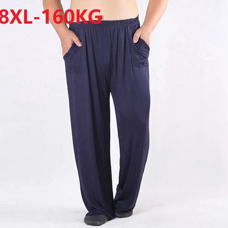 Wiosenne letnie męskie modalne spodnie do spania spodnie do spania plus rozmiar 8XL odzież domowa oddychająca miękka luźna spodnie elastyczność Stretch 70 80