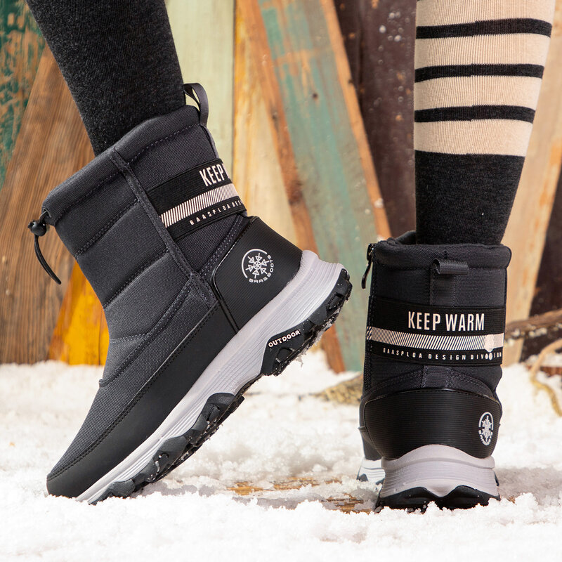 Baasploa-새로운 하이힐 여성 겨울 방수 스니커즈, 미끄럼 방지 두꺼운 바닥 워킹 하이킹 신발, 여성 화이트 스노우 부츠, 2023
