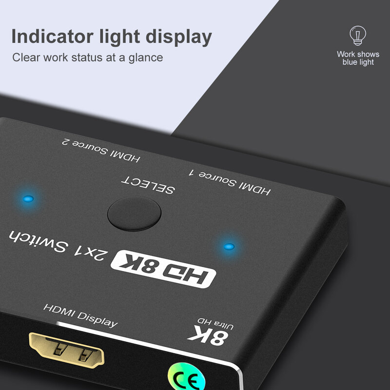 Switcher HDMI-compatible 2.1 2 in 1 out Ultra speed 48Gbps 8K@60Hz 4K@120Hz Switch adapter With switch button For HDTV Projector