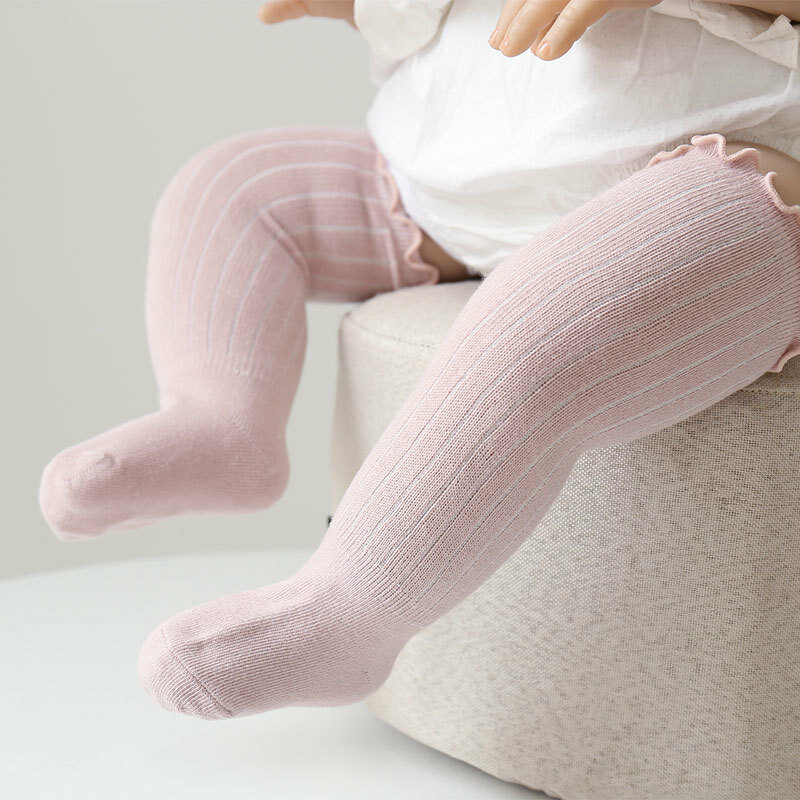 3 pares de meias de bebê meninos meninas na altura do joelho crianças babados de algodão sólido meias longas infantil recém-nascido verão crianças plissado bonito meias