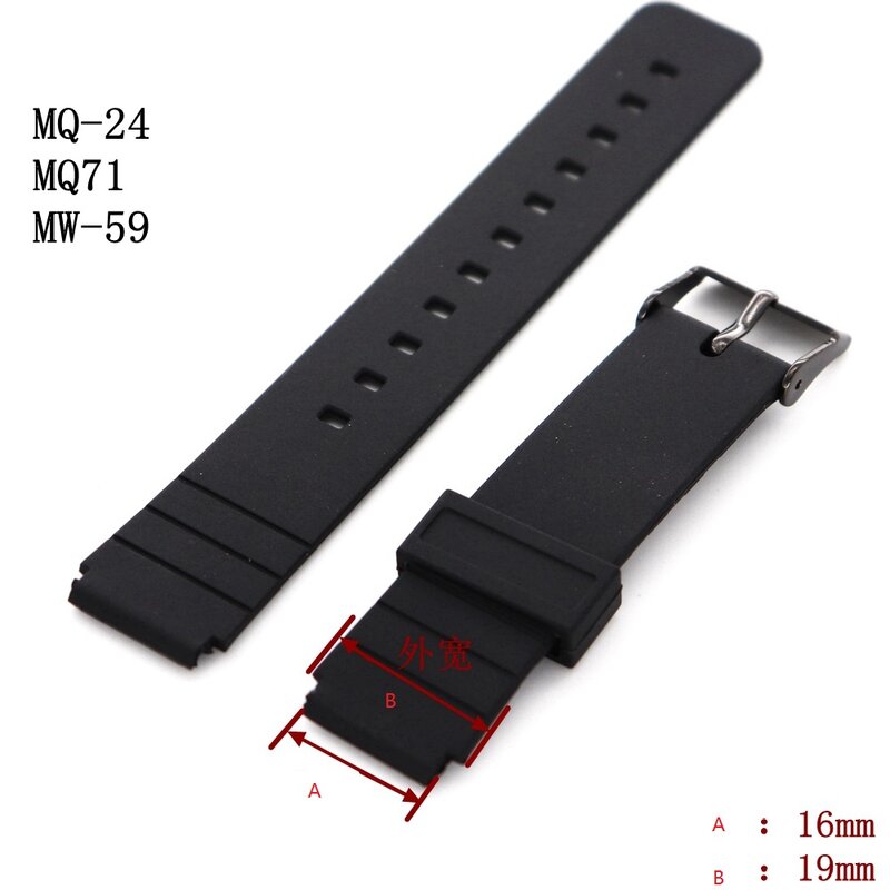 Bracelet de montre en caoutchouc TPU pour MQ-24 mq24 MW-240 MQ41, accessoires de remplacement, étanche, noir
