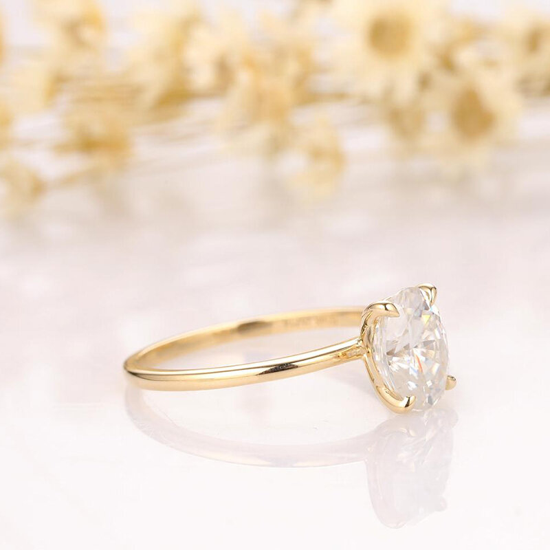 Cxsjeremy 14K 585 Geel Goud 1CT-2CT Moissanite Engagement Ring Voor Vrouwen Oval Solitaire Diamond Wedding Band Bruid Anniversary
