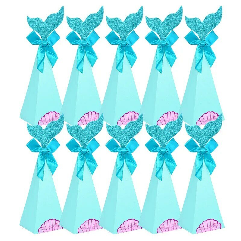 Mermaid caja de caramelos para manualidades bolsas de papel decoraciones de cumpleaños de sirena pequeña sirena caja de regalo para niños cumpleaños fiesta suministros de Favor