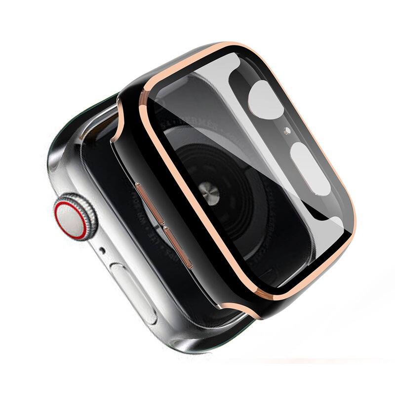 Pełna pokrywa dla Apple Watch series 7 6 SE 5 4 3 2 plastikowy bumper mocna konstrukcja szkło dla iWatch 44/40/42/38mm ekran protector case