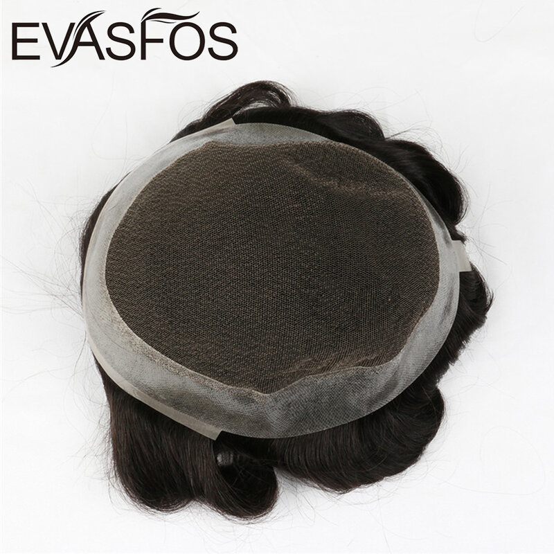 Evasfos-メンズレースヘアウィッグ,トーピー,人工皮革,メンズヘアウィッグ,交換システム,手作り