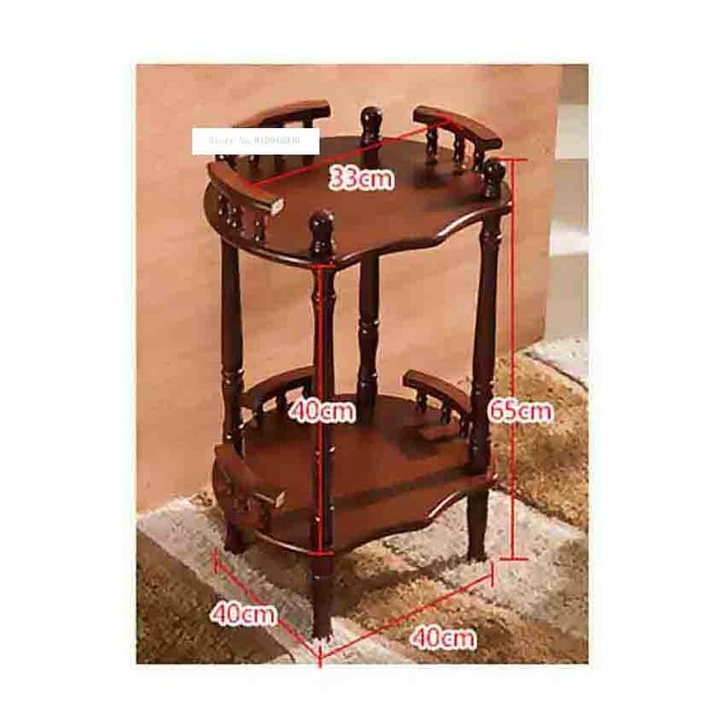 Современный китайский журнальный столик из массива дерева, универсальная полка двухслойная коричневая подставка в форме цветка, боковая угловая полка, подставка для чая