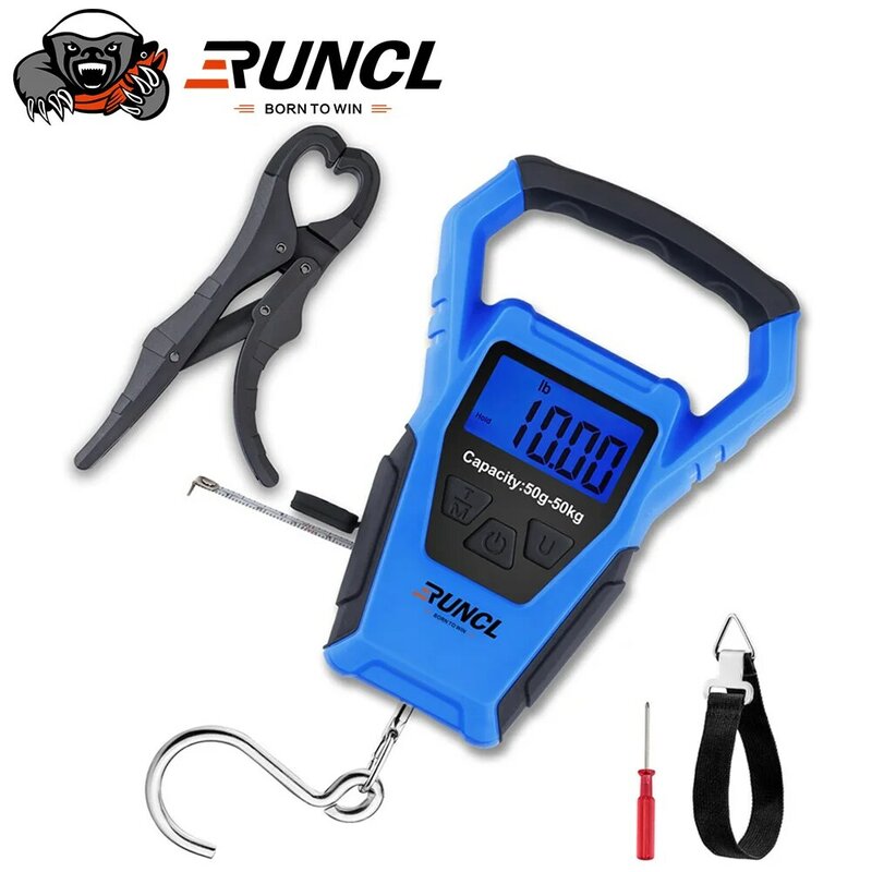 RUNCL 50kg Waterproof Fishing Scales Digital with Fish Grip Ruler For Luggage Travel Weighting Steelyard Hanging Electronic