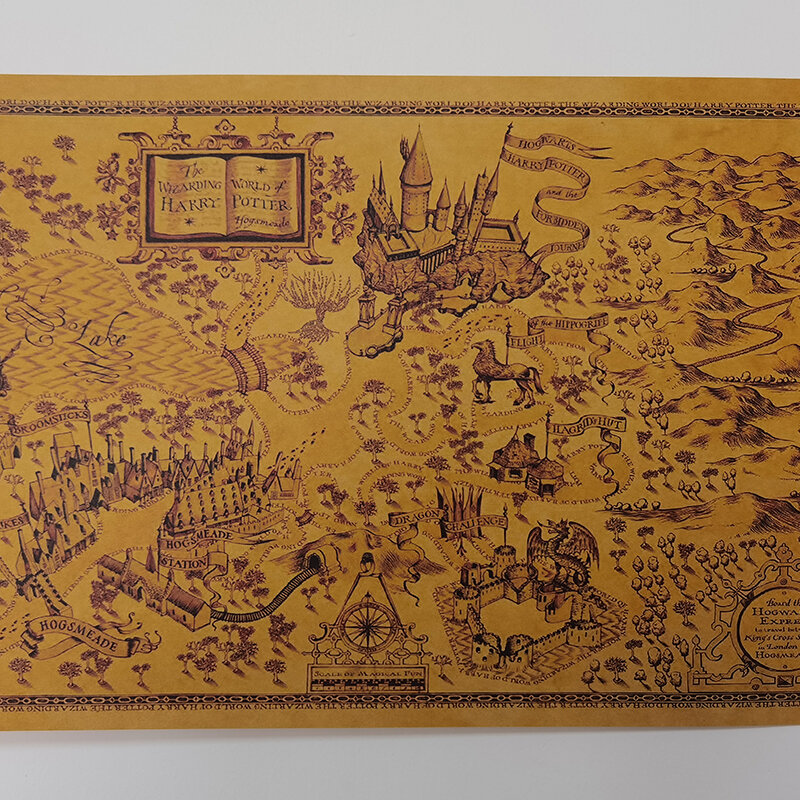Carte du monde magique du célèbre film, 71x21.5cm, affiche en papier kraft 73Bar, décor rétro, peinture autocollant mural
