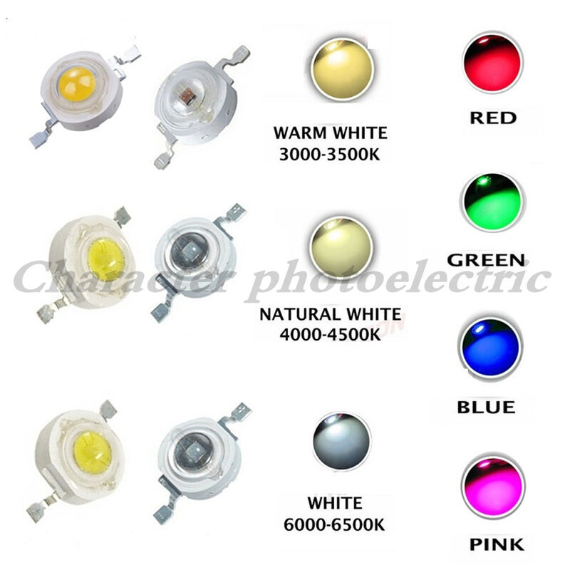 Luz LED de alta potencia de 10 piezas, 1W, 3W, 5W, rojo, verde, azul, amarillo, RGB, Blanco (blanco neutro), blanco cálido, blanco frío UV cian