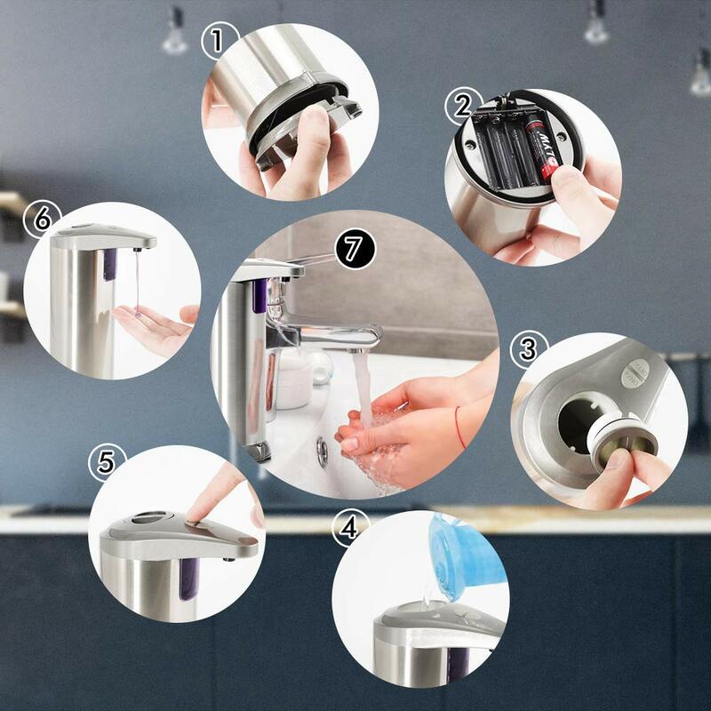Soap Dispenser, Touchless Automatic Soap Dispenser, Infrared Motion Sensor Stainless Steel Hands-free Auto with Waterproof Base