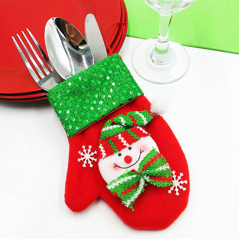 Conjunto de cubiertos para Navidad, guantes de lentejuelas cepillados, bolsa de regalo, AA040