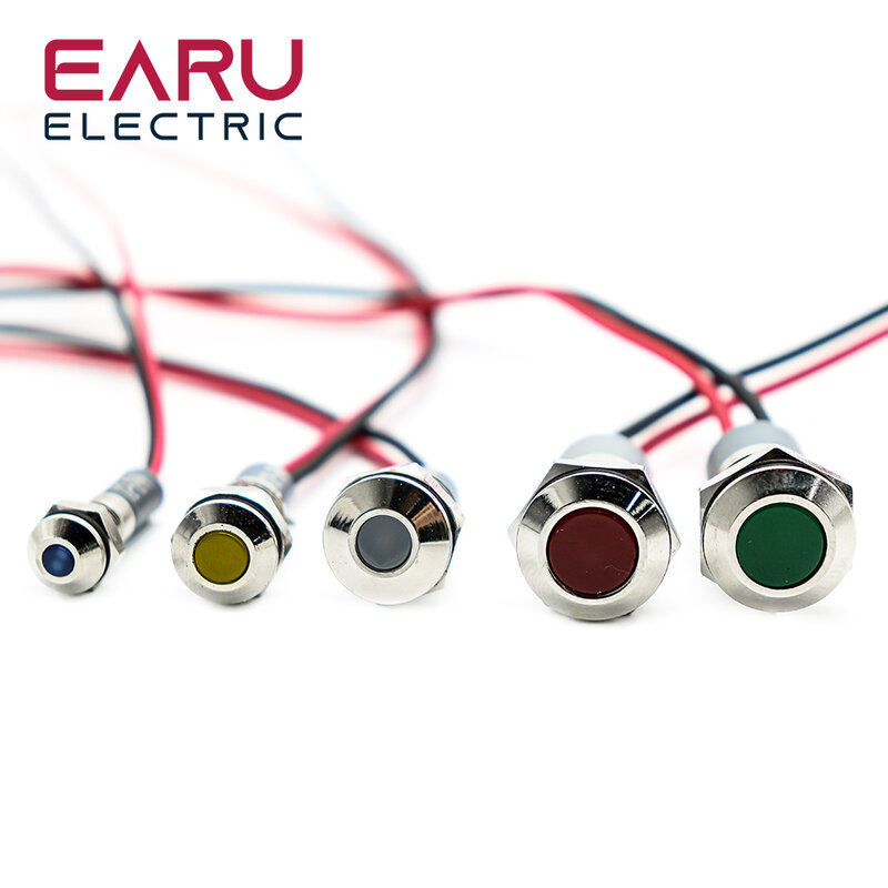 Voyant LED en métal étanche IP67, lampe de signalisation, fils pilotes, interrupteur, 6mm, 5 V, 12 V, 24 V, 220V, rouge, vert, bleu, blanc, jaune