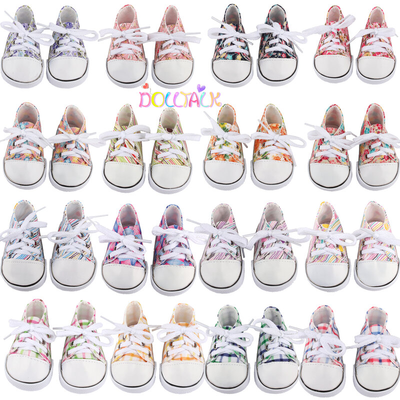 16 stili 7 cm scarpe da bambola in tela accessori per abbigliamento Sneakers per 43cm Baby New Born Reborn e 18 pollici ameriana Doll Girl Toy