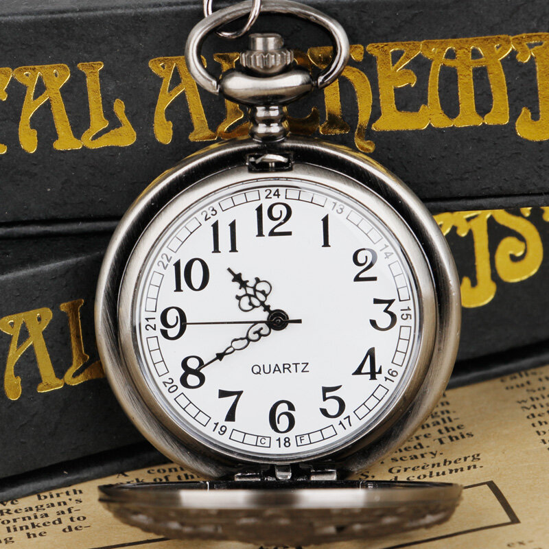 Reloj de bolsillo de cuarzo negro para niños, cronógrafo clásico de pulpo, cazador hueco, Steampunk con cadena de collar, regalo