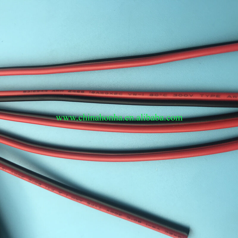 2-контактный 285 см кабель, провод, 18awg * 2C 80 ℃ 300 В, силиконовый провод, черный и красный, 2 проводника, параллельная проводка, мягкая и гибкая линия