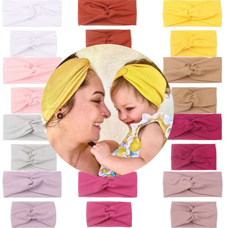 2Pcs/Set Mom & Baby Headbands Mother Baby Turban Mom Daughter Twisted Knotted Hairband Elastic Parent-Child Hair Accessories