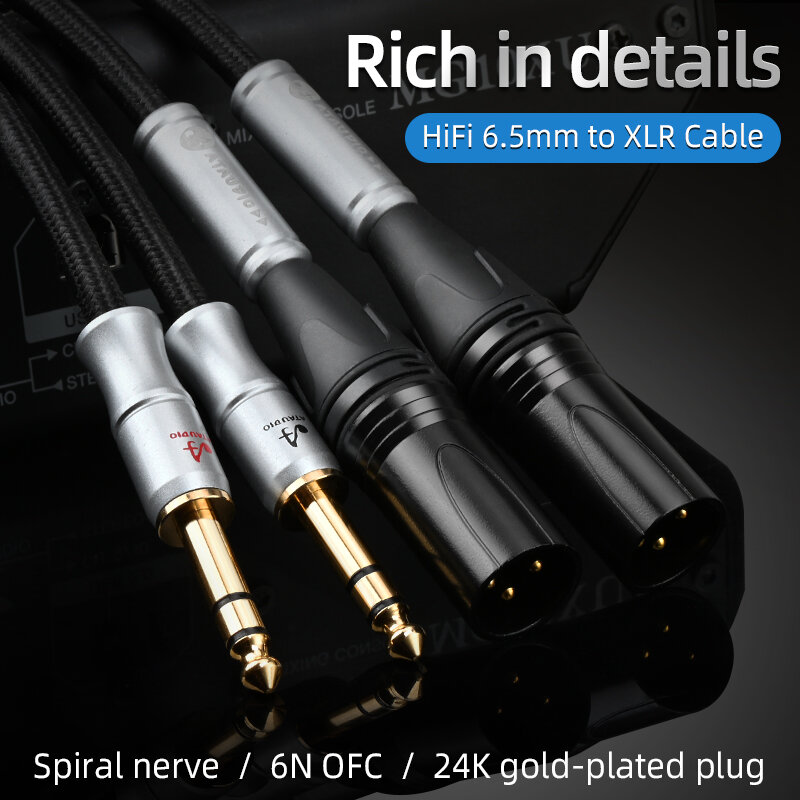 Hifi 6.5mm para xlr cabo dual trs 6.35mm para 3 pinos xlr cabo balanceado para microfone, plataforma, dj pro e muito mais