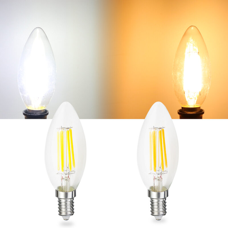 Lâmpadas de filamento para iluminação do candelabro, velas LED reguláveis, Vintage Edison, Retro110 V, 220V, 2W, 8Watts, E14, E12, 8