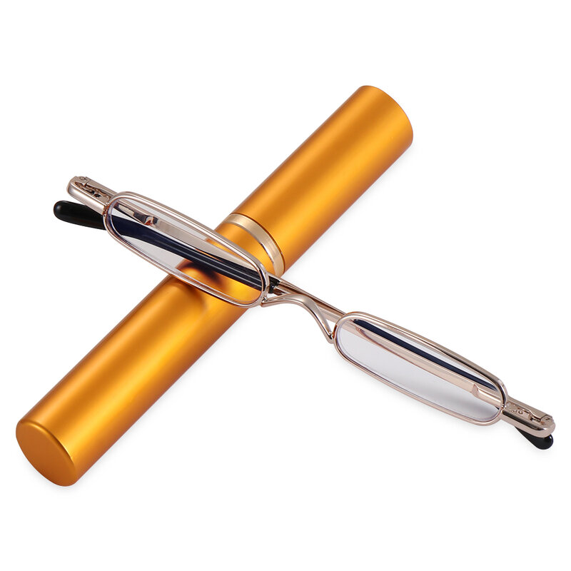 Elegante óculos de leitura com armação de metal para homens e mulheres, ultrafino, portátil, mini, presbiopia óculos, caixa