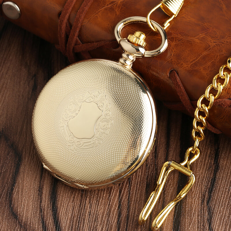 Ekskluzywny złoty zegarek kieszonkowy mężczyzna kobieta wykwintne okładka wzór czarny mechaniczne cyfry Dial gruby łańcuch wisiorek mały zegar