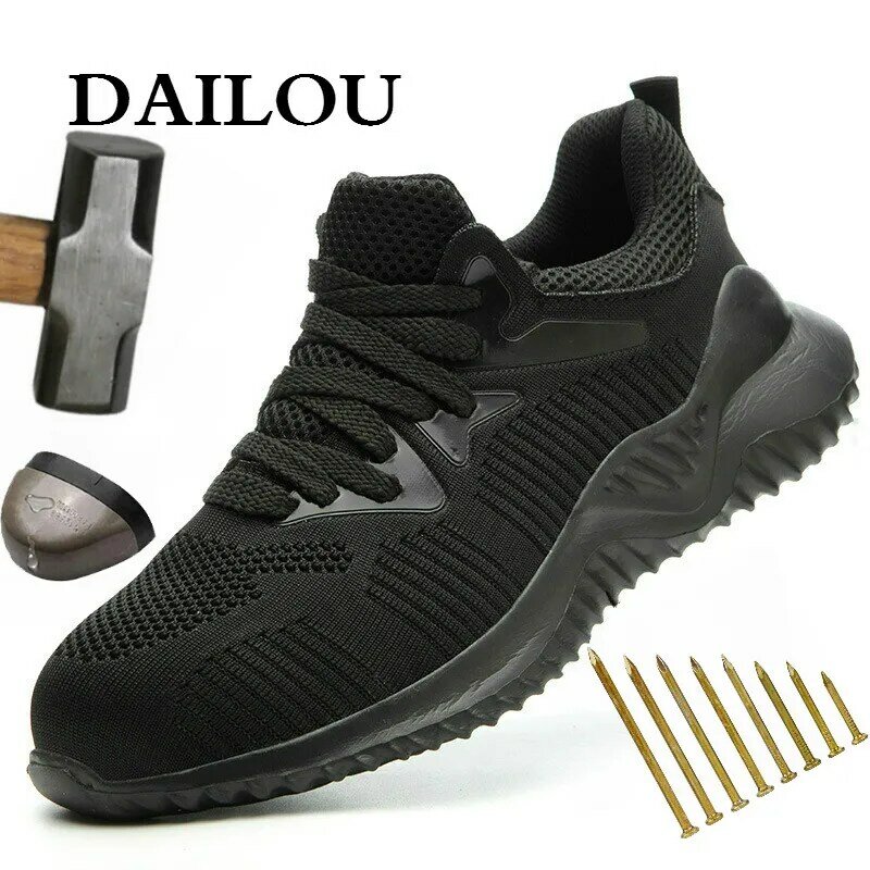 DAILOU Men's Outdoor Steel Toe Protective Anti SmashingWork ShoesPuncture-Proof Boots Breathable Mesh New Free Shipping Big Size