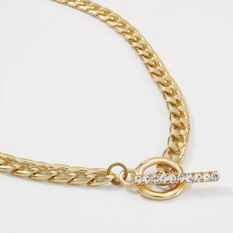 Женское Ожерелье с жемчужным кулоном, толстая неувядающая цепочка с микро-инкрустацией из цинкового сплава, цвет золото, до ключиц, подарок для девушки