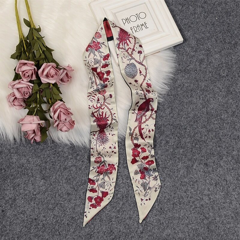 Rosa marca cachecol feminino lenço de seda saco lenços magros novo design toalha de pulso foulard neckerchief bandana para senhoras