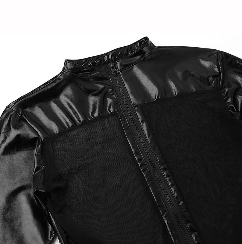 Męski jednoczęściowy Faux Leather Mesh podkoszulek zapaśniczy trykot body kombinezon Clubwear