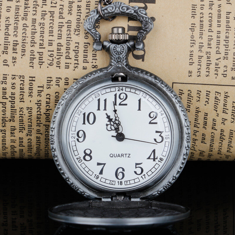Bronze/Grau Retro Quarz Taschenuhr Spiel Thema mit Halskette Kette Anhänger Uhren Anhänger Uhr Geschenk für Kinder