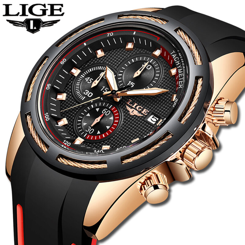 2019New LIGE Silicone bracelet hommes montres haut tendance marque de luxe affaires lumineux Quartz montre hommes décontracté étanche Date horloge