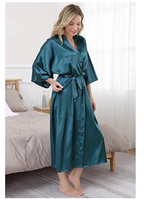 Plus ขนาด S-XXXL Rayon เสื้อคลุมอาบน้ำ Womens Kimono ซาตินยาว Robe ชุดชั้นในเซ็กซี่คลาสสิกชุดนอน Nightgown กับเข็มขัด