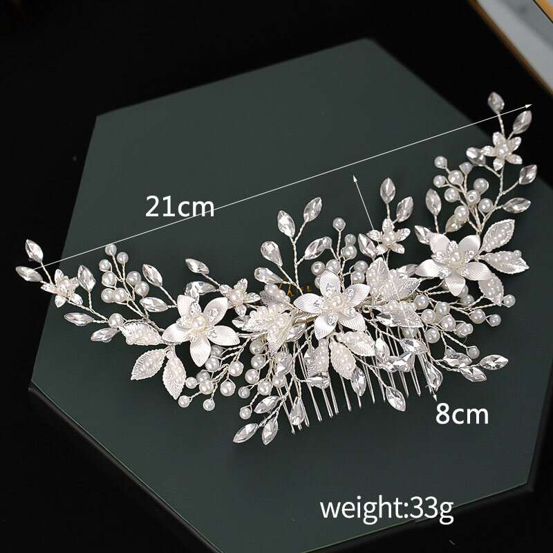 Colore argento fiore perle pettini per capelli forcine clip strass copricapo sposa Noiva accessori per capelli da sposa fasce