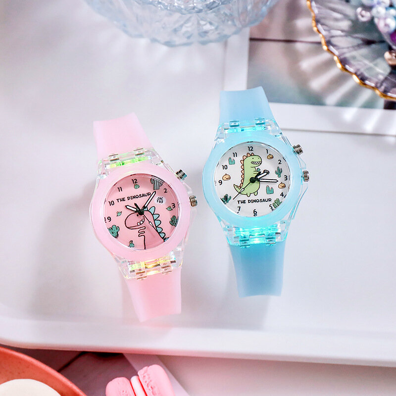Cartoon dinozaur dzieci zegarki ze światłem Luminous pasek silikonowy zegarek dziewczęcy chłopcy dzieci prezent dla studentów zegar reloj infantil