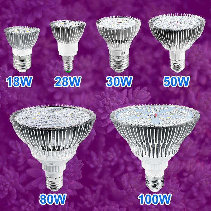 Full Spectrum Plant LED Grow Lamp, E27, E14, 220V, Iluminação para Estufa, 18W, 28W, 30W, 50W, 80W, 100W, Phyto Flower Seeds Lâmpadas