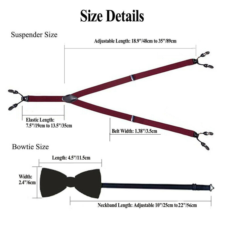 Hi-Tie Silk Adult Men's Bow Tie and suspenders Set Leather Metal 6 Clips Braces Purple Floral Elastic Wedding Suspender SET