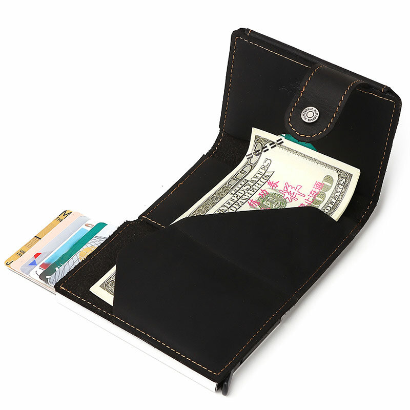 2022 RFID блокирующий кожаный мужской кредитный держатель для карт алюминиевый кошелёк для банковских карт с карманом для монет кошелек защитн...