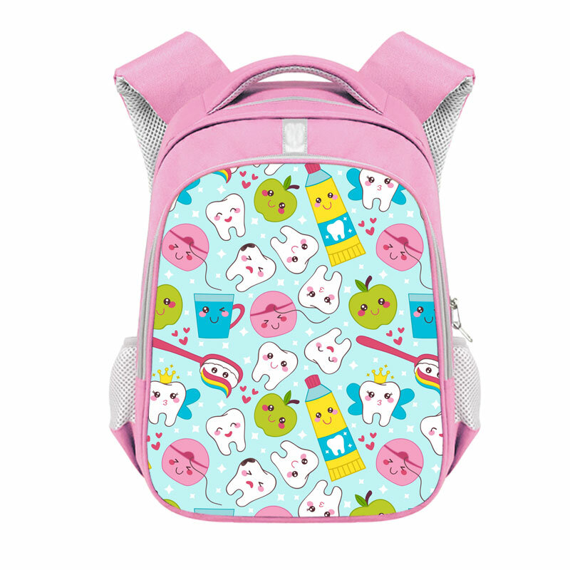 Cartoon Tooth Pattern Backpack 16 Inch Teenagers Toothbrush Tooth Fairy Children School Bag Large Capability Rucksack Bookbags