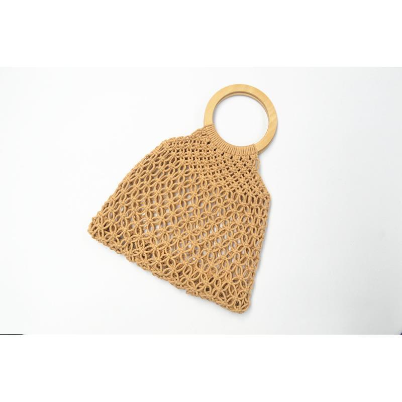 Bolso de playa con asa de ratán para mujer, bolsa de paja con hebilla de cobre, hilo de algodón, 35x30CM, a6279