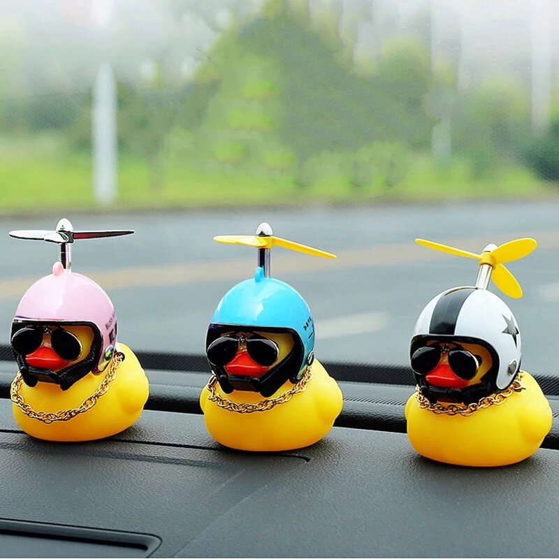 Cute Rubber Duck Toys Kids Toys Helmet Yellow Duck with Glue Propeller Baby Shark Toy Bath Toys Car Ornaments Car Decoration