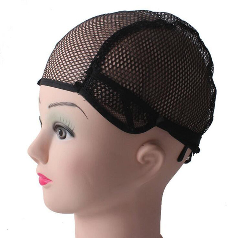 10Pcs Black Breathable หมวกวิกผมสีบลอนด์ Hairnet ปรับไนลอนทอผ้าตาข่ายหมวกลูกไม้สายรัดสำหรับทำวิกผม