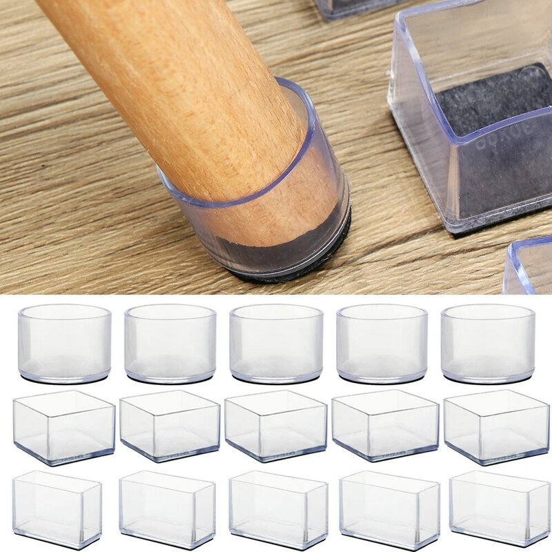 4 Pcs PVC Transparent Round Bottom Table  Leg Caps Foot Cover Non-slip Furniture Feet Silicone Floor Protector Pads Socks
