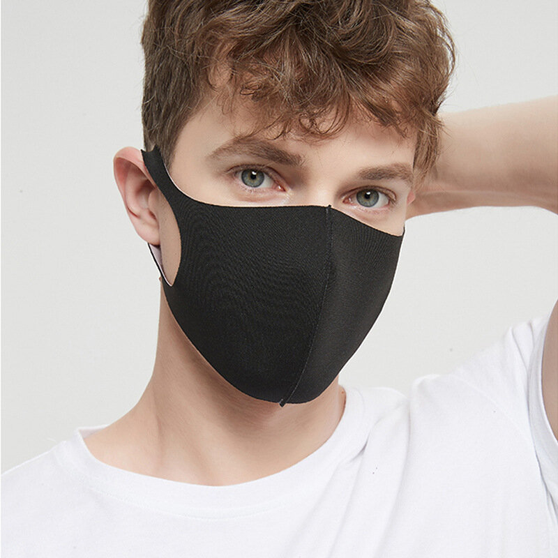 Mascarilla facial de seda de hielo para adultos, máscara lavable y reutilizable, color negro, azul y blanco