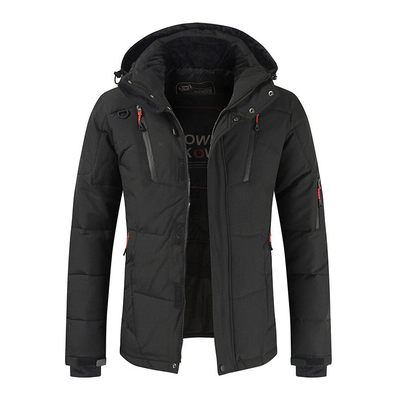 Winter Men's Downjacket Hooded Solid Large Size Thick Zipper Warm Wind-proof Casual Fashion Quality Male Regular Coat