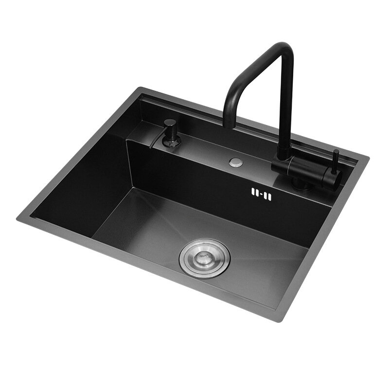 Nakajima – évier de cuisine en acier inoxydable 304, 55x46x23cm, Nano noir, rainure simple Invisible avec couvercle